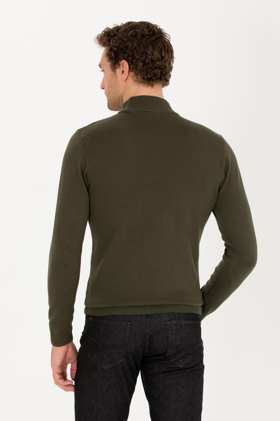 Haki Slim Fit Yarım Balıkçı Basic Triko Kazak - 50257392037