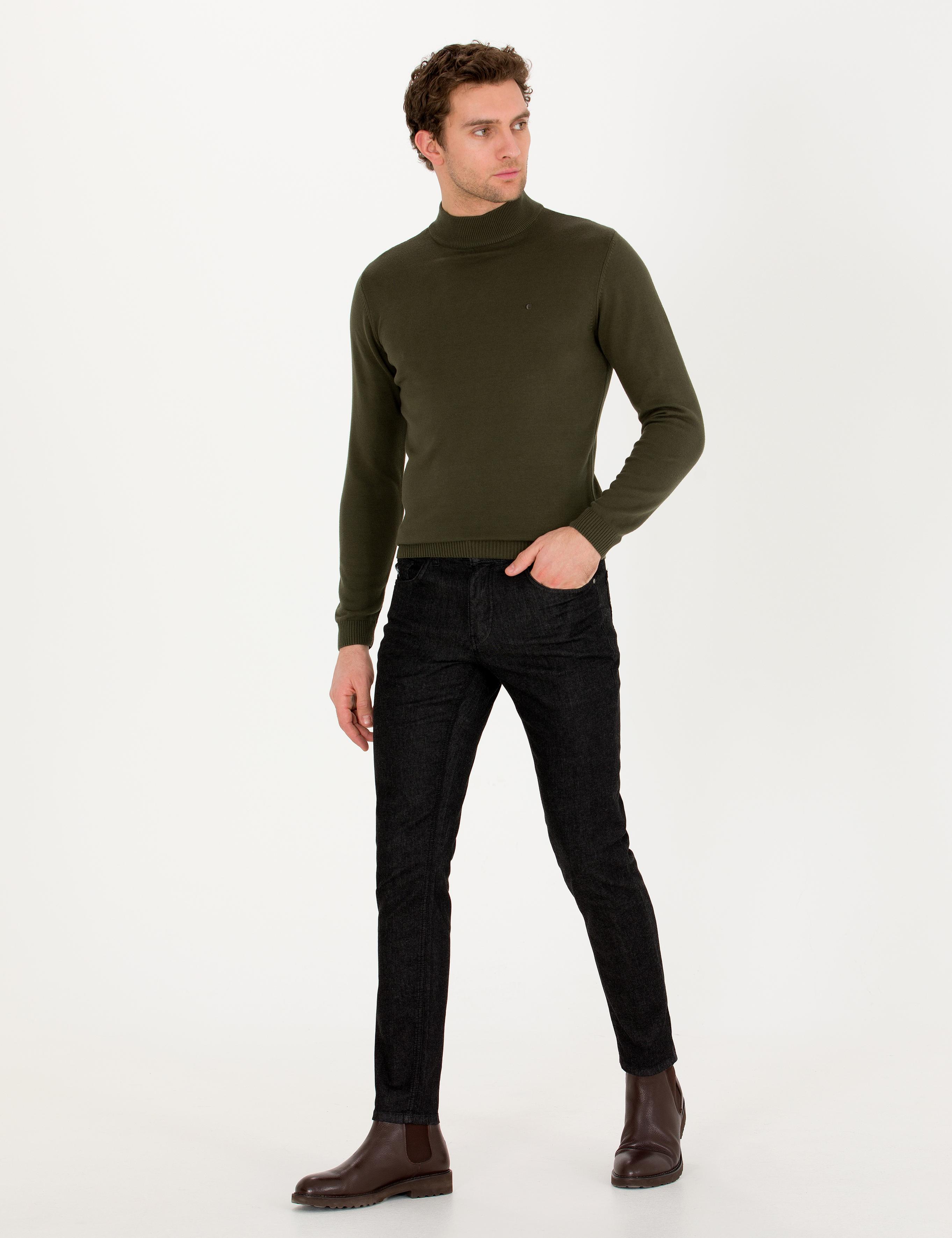 Haki Slim Fit Yarım Balıkçı Basic Triko Kazak - 50257392037