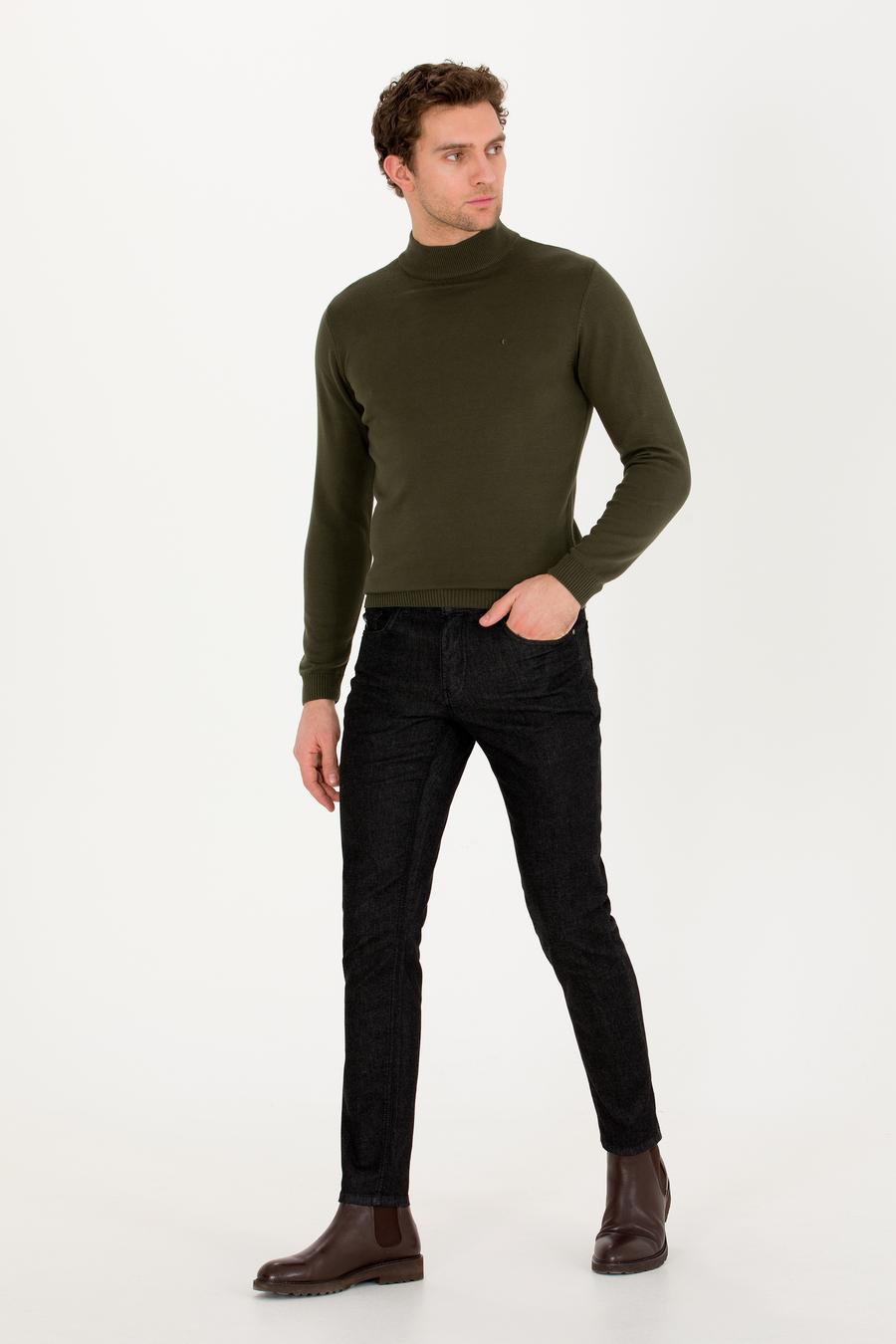 Haki Slim Fit Yarım Balıkçı Basic Triko Kazak - 50257392037