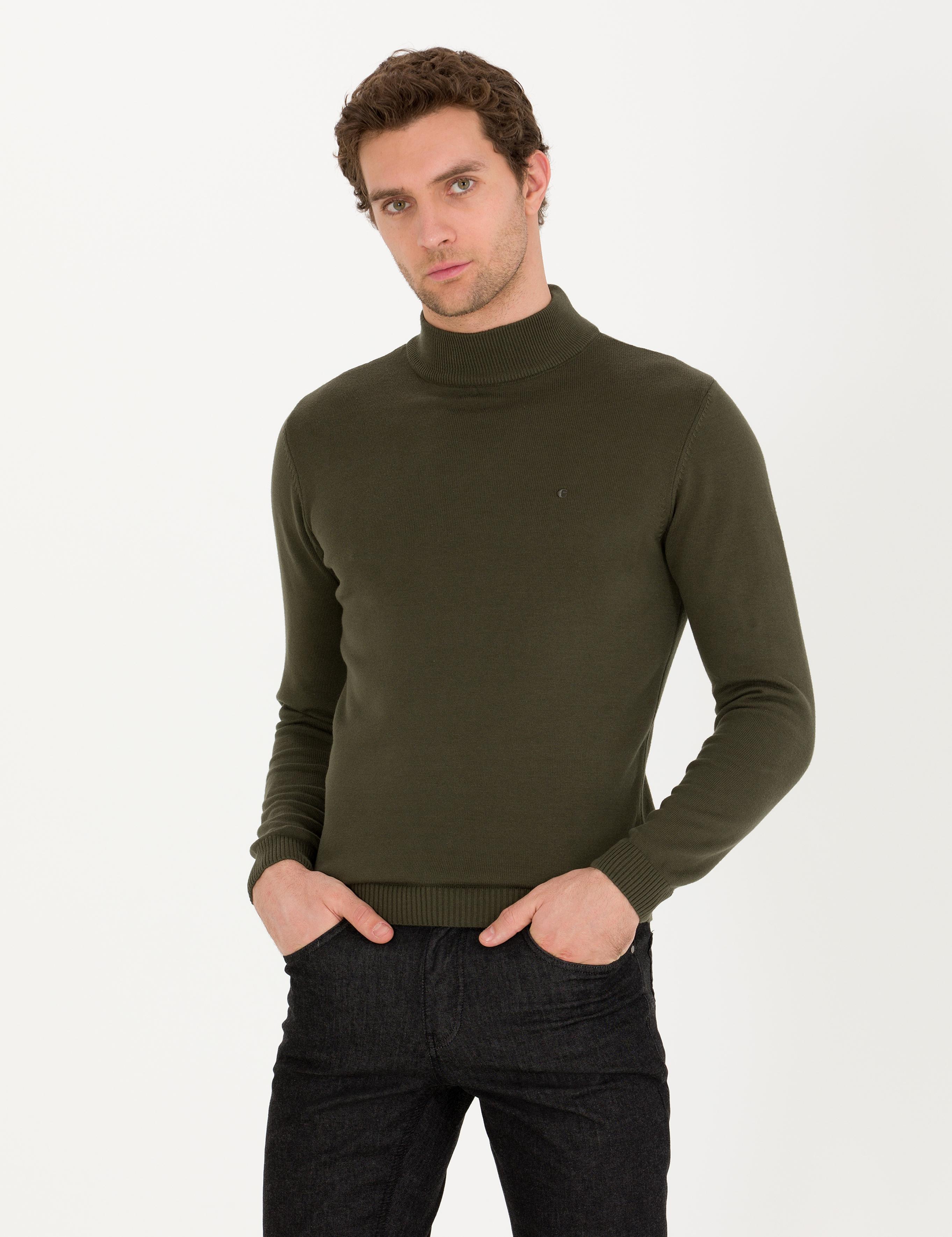 Haki Slim Fit Yarım Balıkçı Basic Triko Kazak - 50257392037