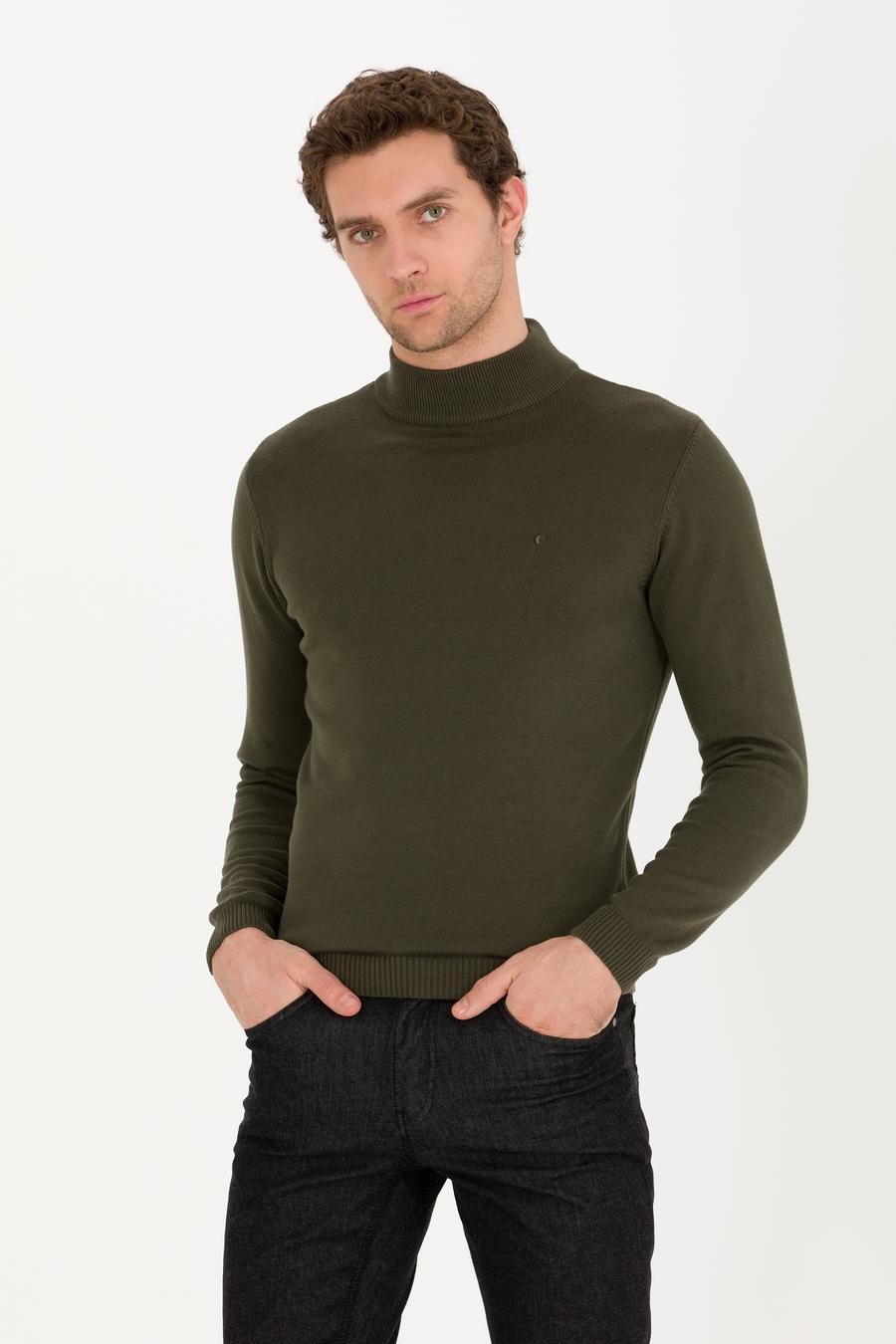 Haki Slim Fit Yarım Balıkçı Basic Triko Kazak - 50257392037