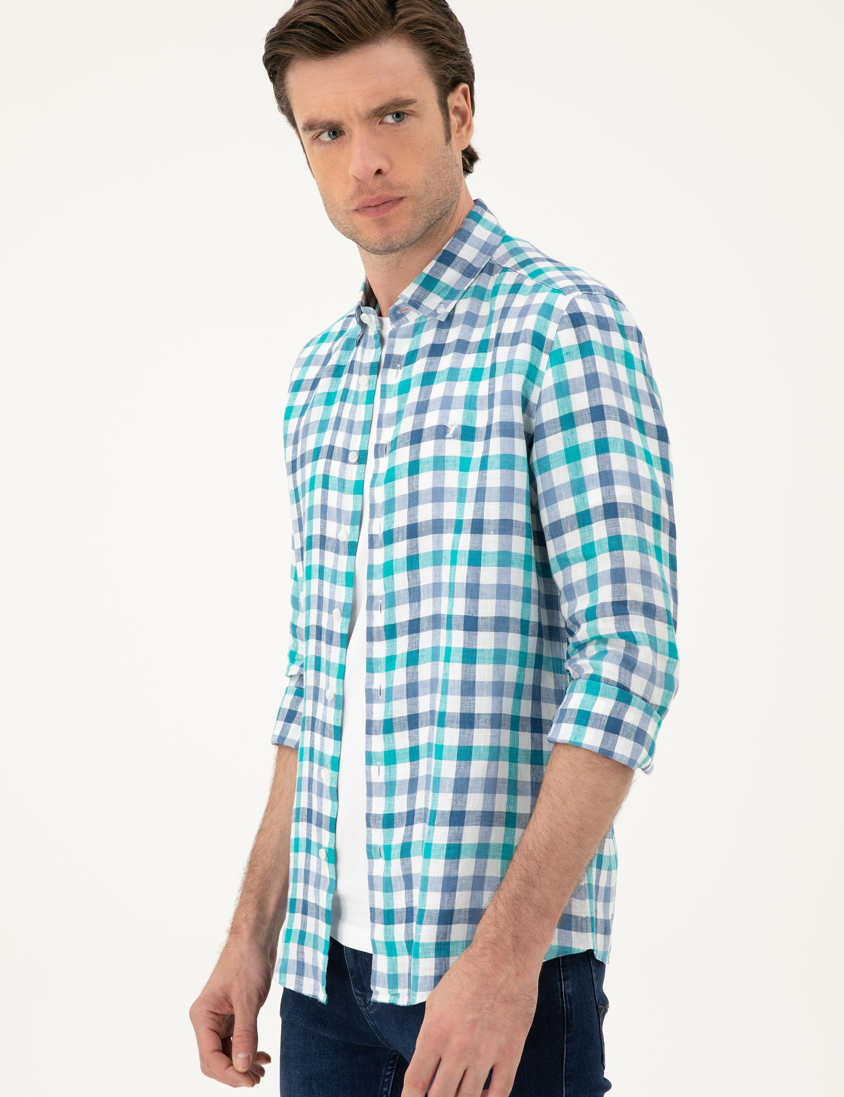 Turkuaz Regular Fit %100 Keten Gömlek - 50284418020