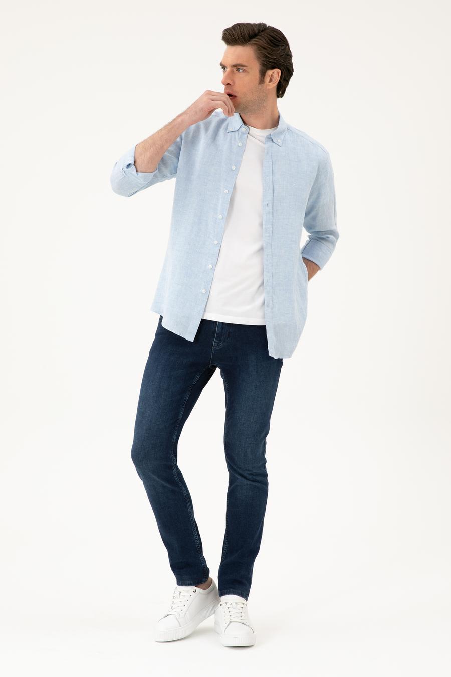 Mavi Regular Fit %100 Keten Gömlek - 50284823203