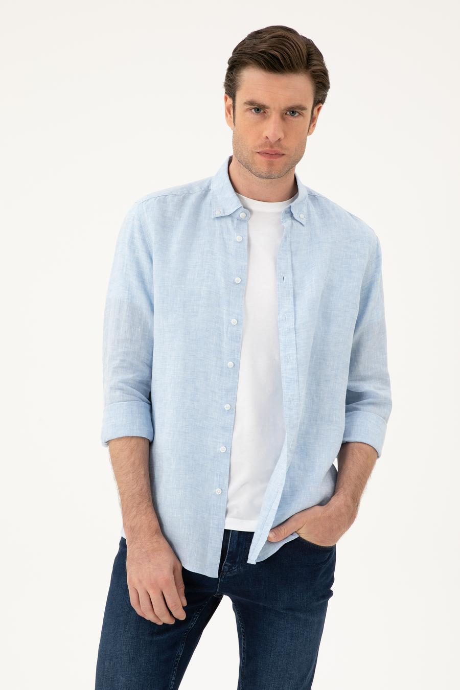 Mavi Regular Fit %100 Keten Gömlek - 50284823203