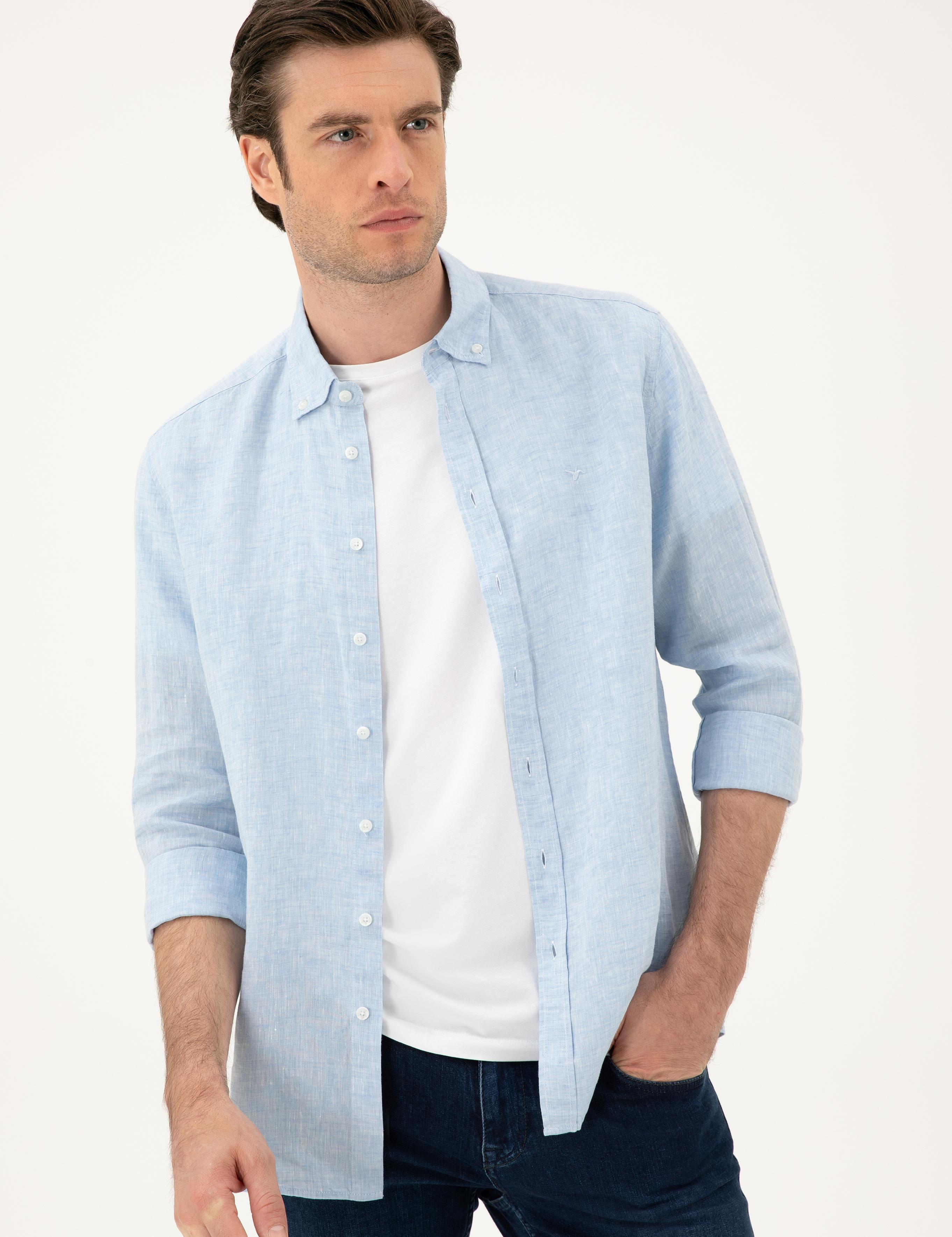 Mavi Regular Fit %100 Keten Gömlek - 50284823203