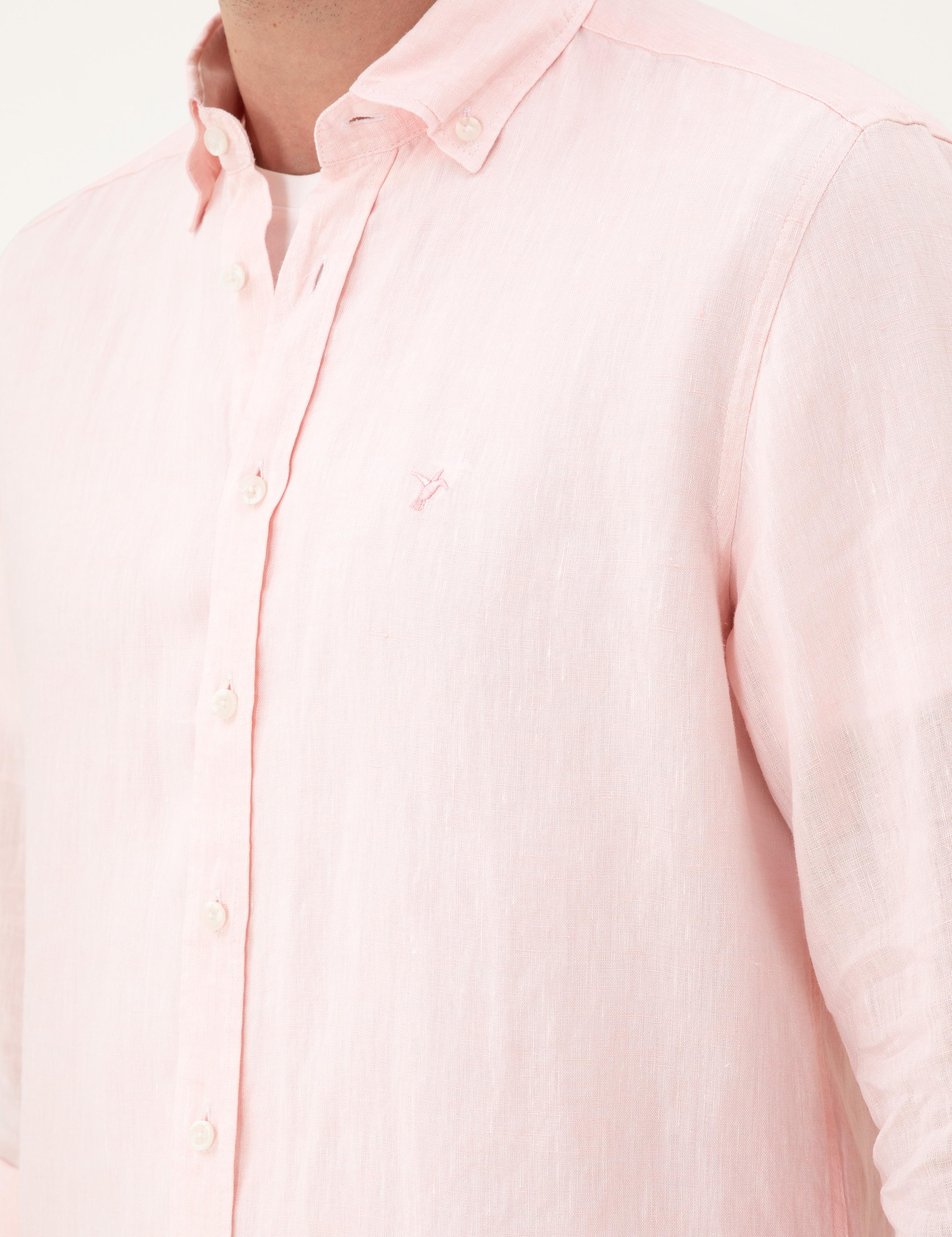 Pembe Regular Fit %100 Keten Gömlek - 50284823302