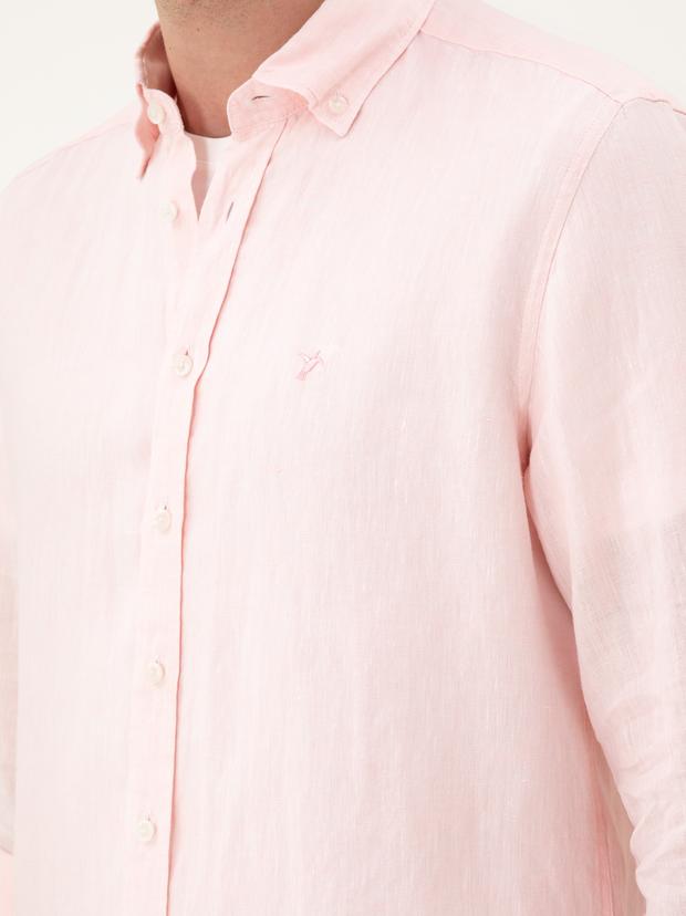 Pembe Regular Fit %100 Keten Gömlek