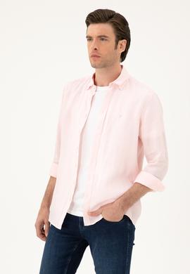 Pembe Regular Fit %100 Keten Gömlek