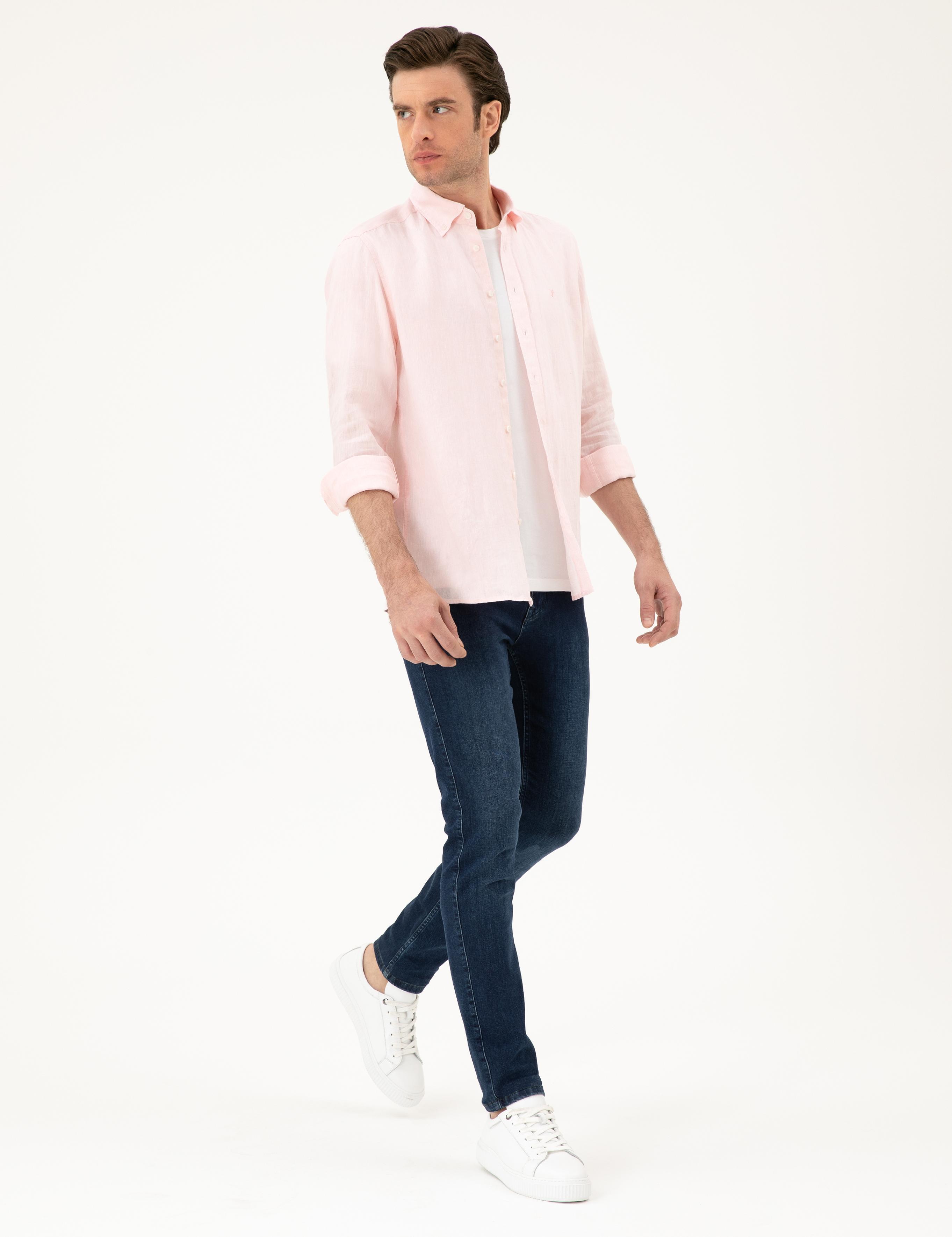 Pembe Regular Fit %100 Keten Gömlek - 50284823302