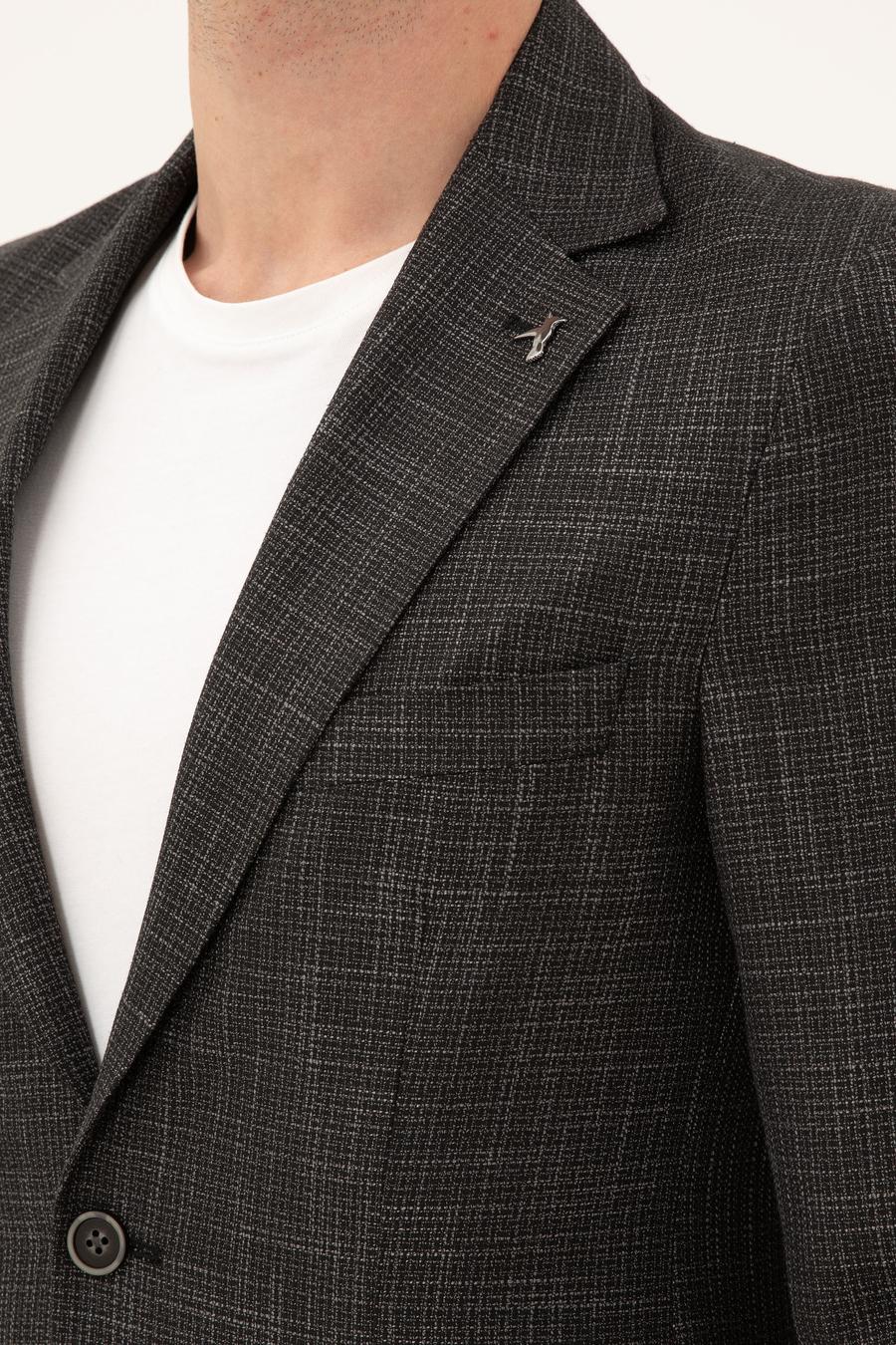 Siyah Slim Fit Keten Karışımlı Ceket - 50289458044