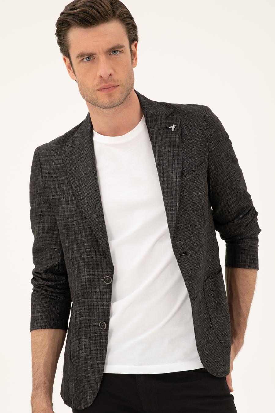 Siyah Slim Fit Keten Karışımlı Ceket - 50289458044