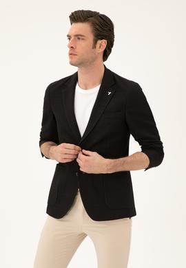 Siyah Slim Fit Pamuk Karışımlı Ceket