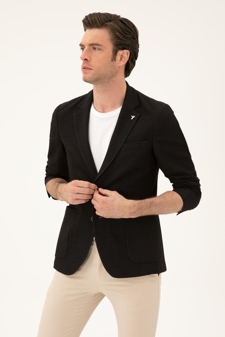 Siyah Slim Fit Pamuk Karışımlı Ceket - 50289001152