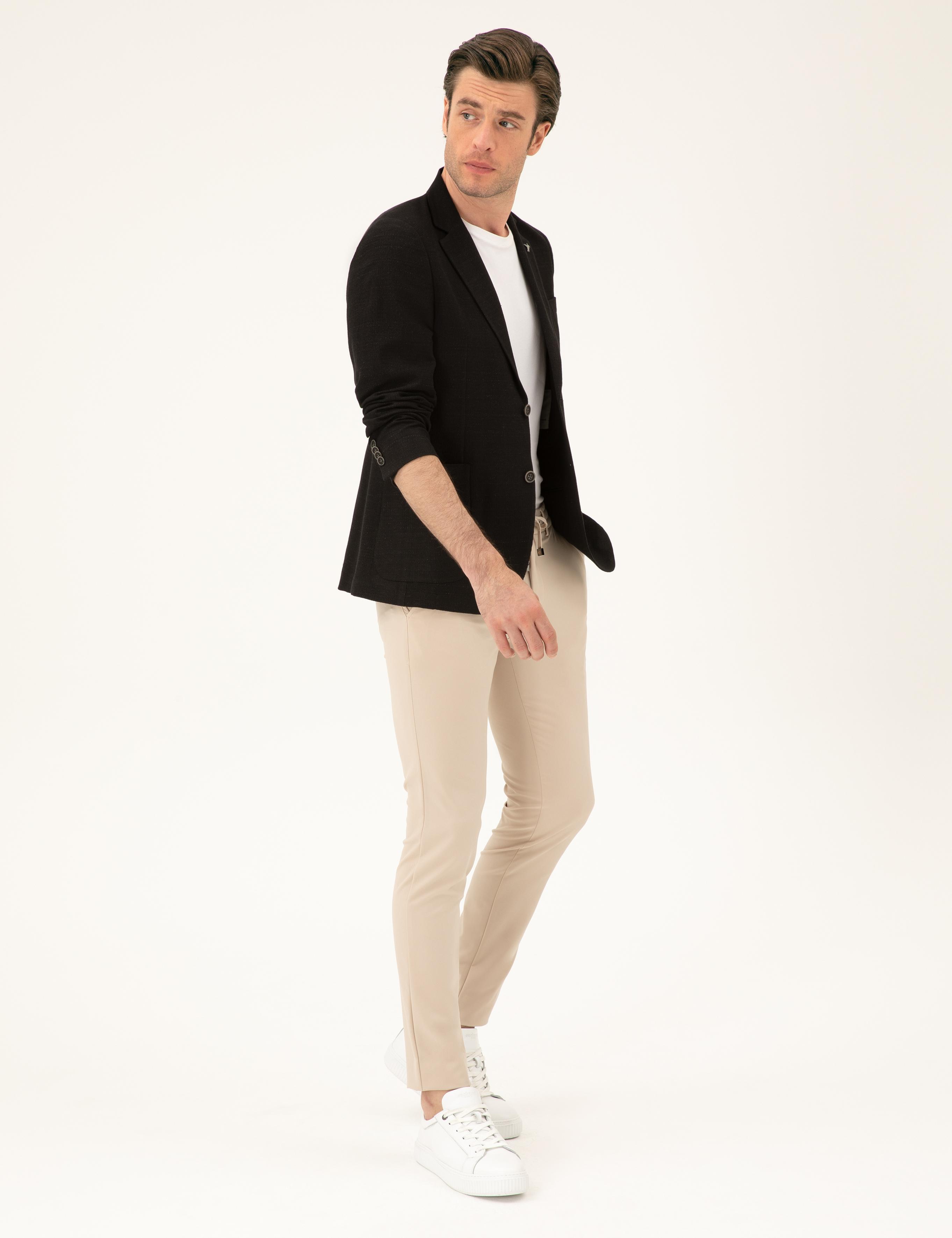 Siyah Slim Fit Pamuk Karışımlı Ceket - 50289001152