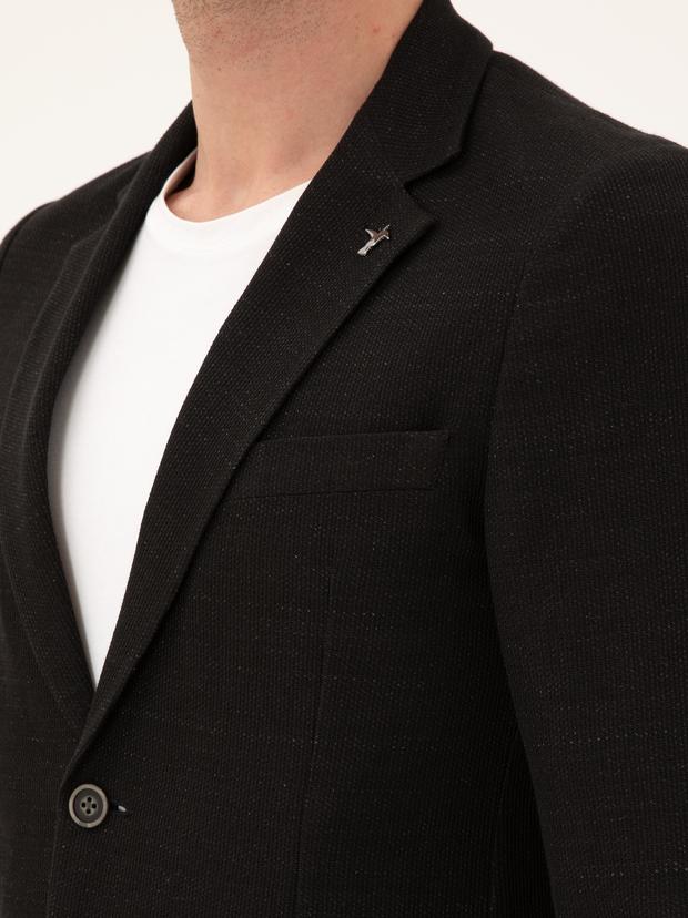 Siyah Slim Fit Pamuk Karışımlı Ceket