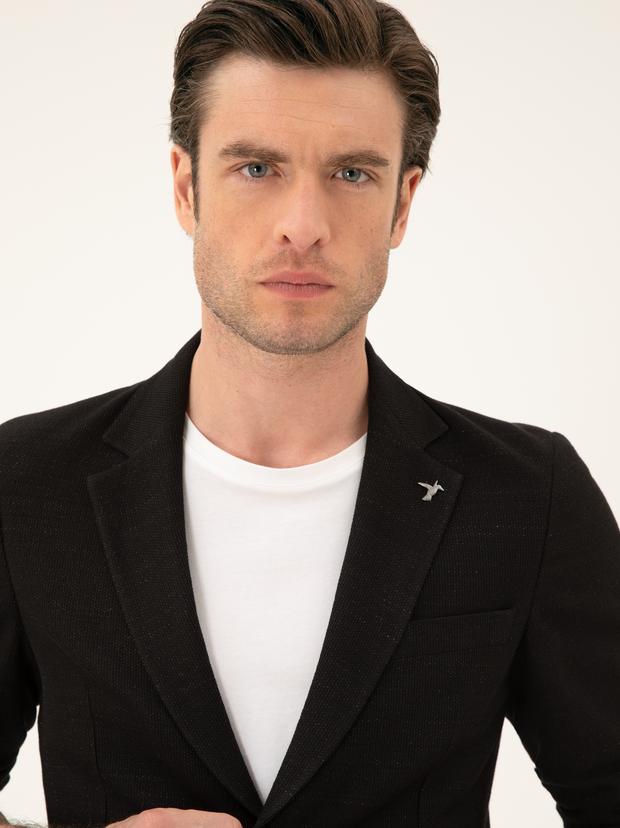 Siyah Slim Fit Pamuk Karışımlı Ceket