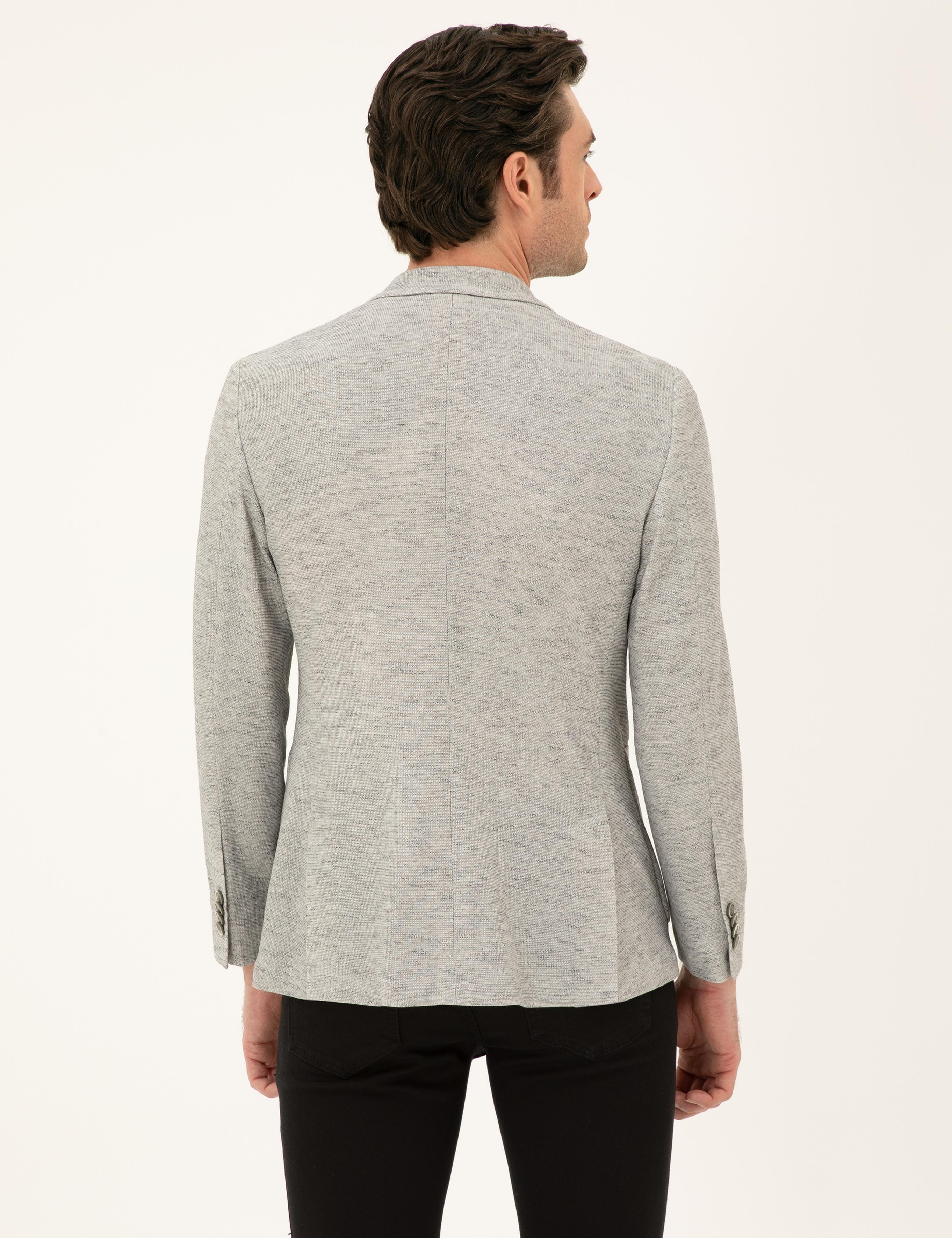 Açık Gri Slim Fit Pamuk Karışımlı Ceket - 50285251083