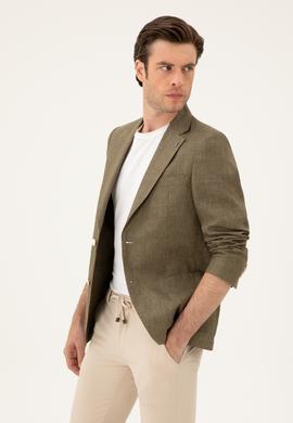 Haki Slim Fit %100 Keten Ceket