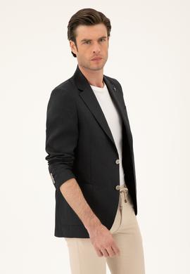 Siyah Slim Fit %100 Keten Ceket