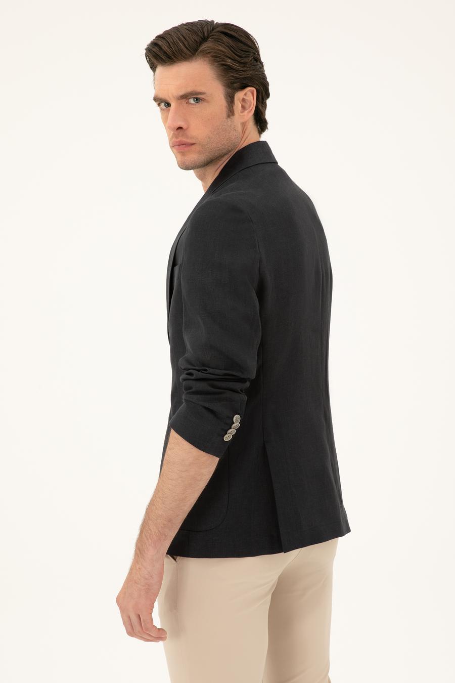 Siyah Slim Fit %100 Keten Ceket - 50284764308