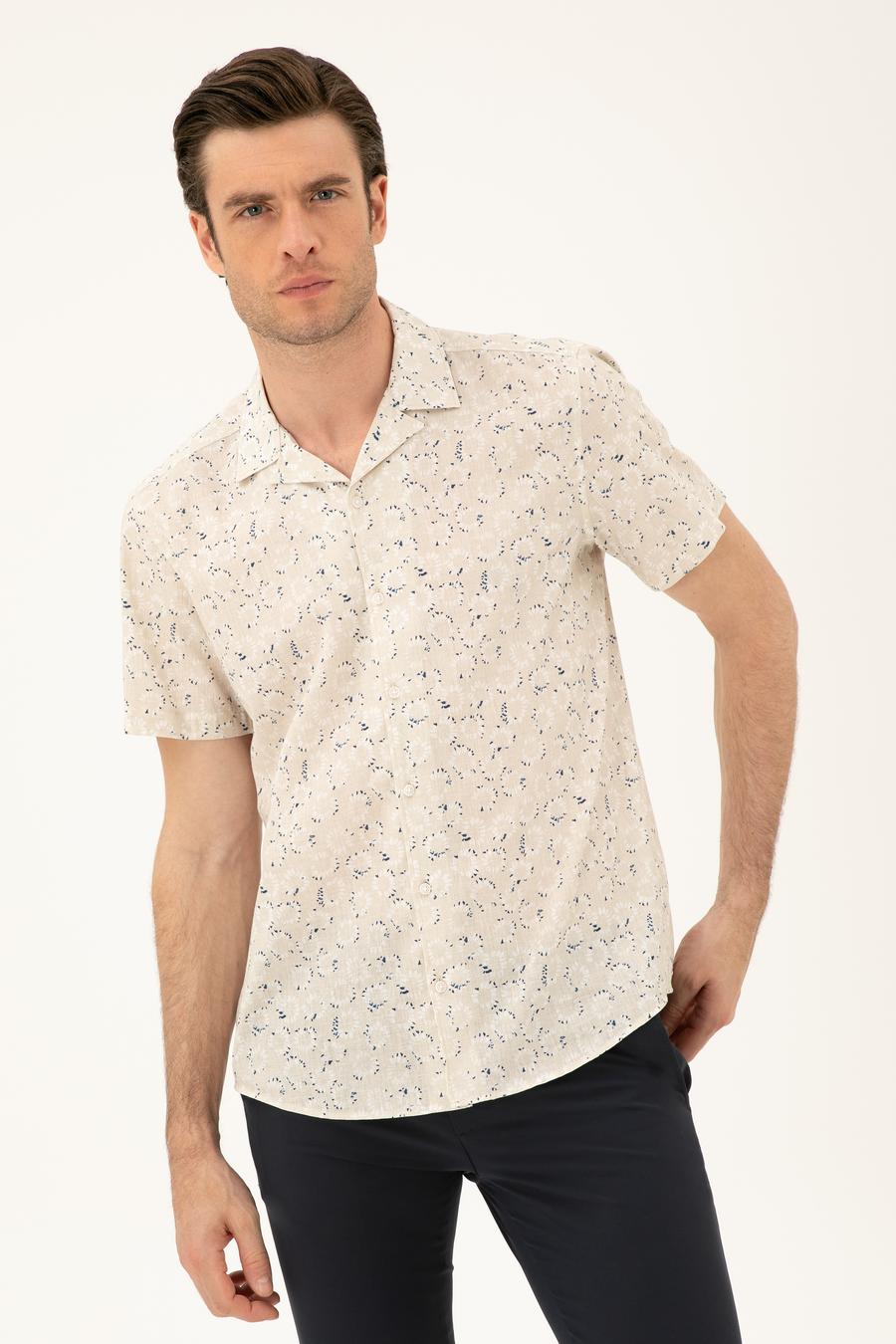 Bej Regular Fit Keten Karışımlı Gömlek - 50284429030