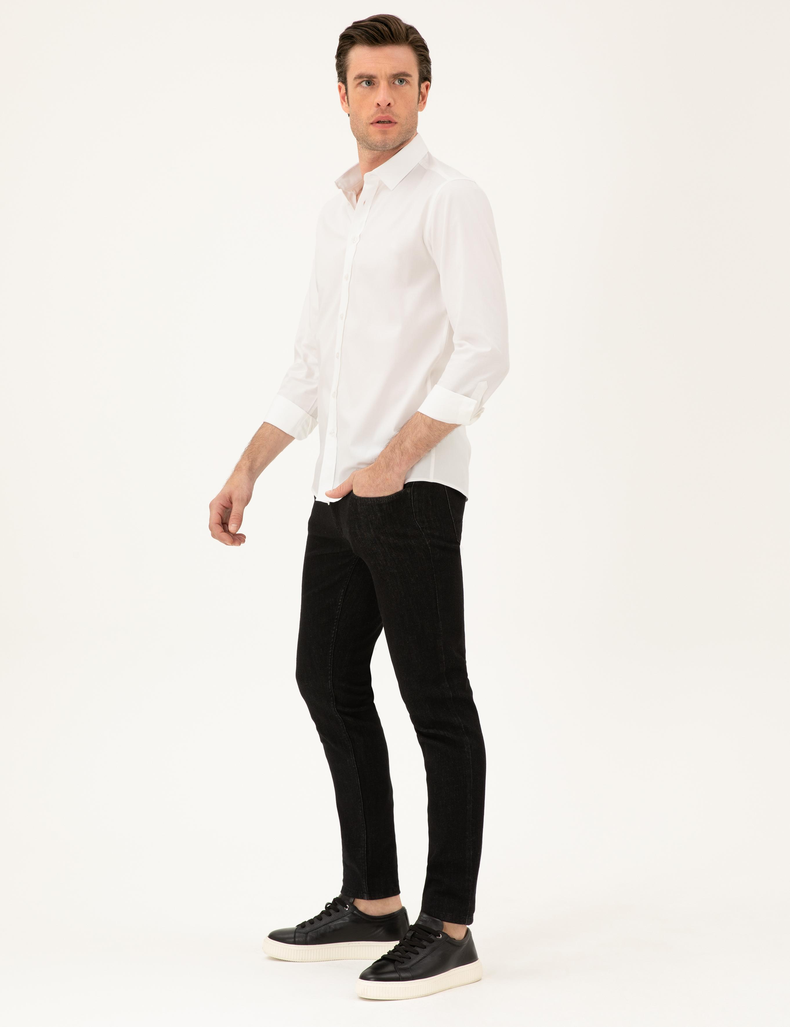 Beyaz Slim Fit Pmuk Karışımlı Gömlek - 50285450089
