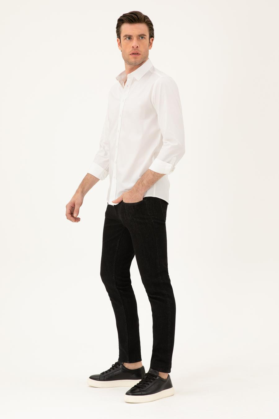 Beyaz Slim Fit Pmuk Karışımlı Gömlek - 50285450089