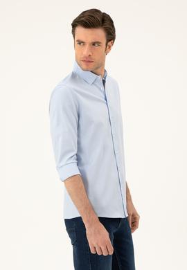 Mavi Slim Fit Pamuk Karışımlı Gömlek