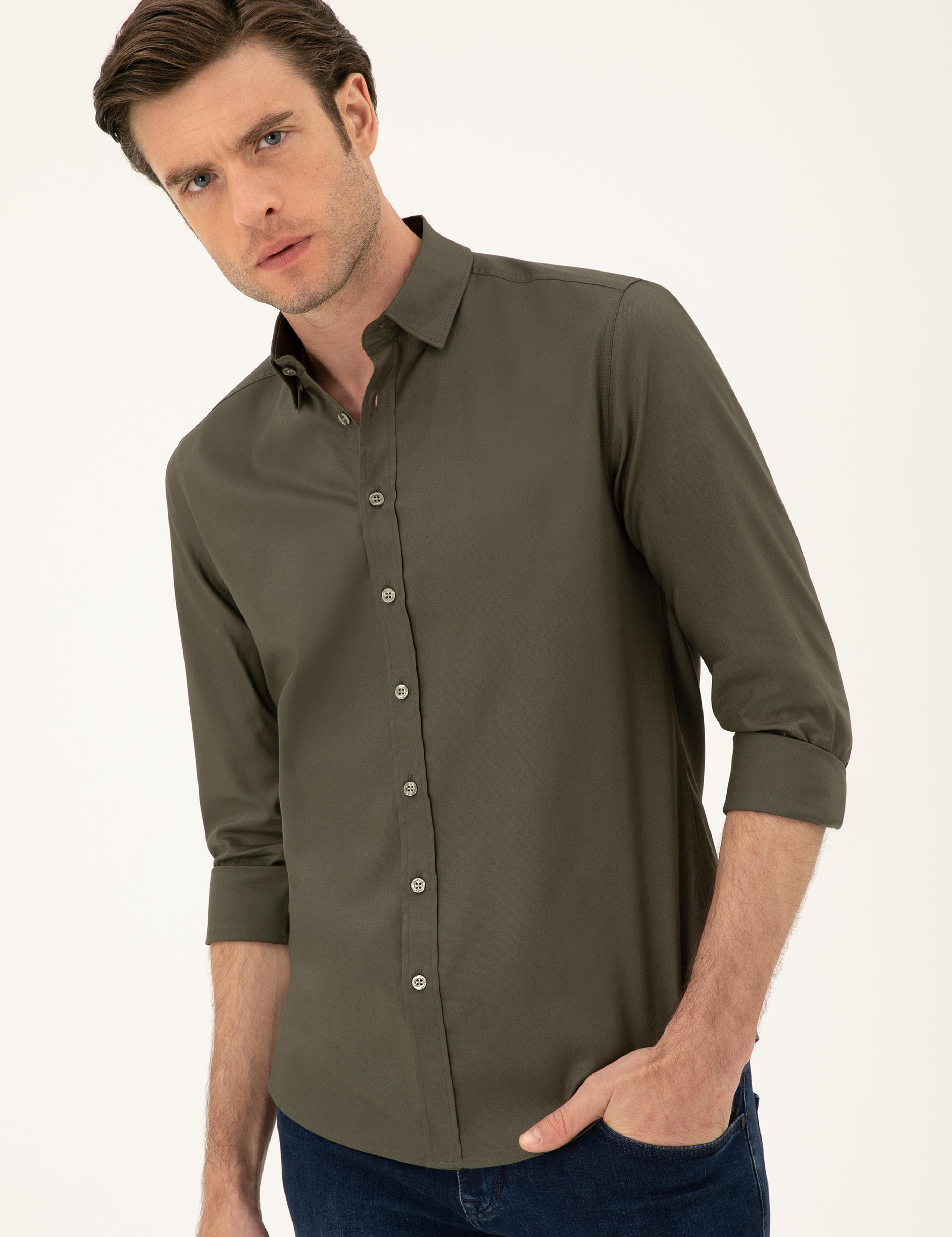 Haki Slim Fit Pamuk Karışımlı Gömlek - 50285450132