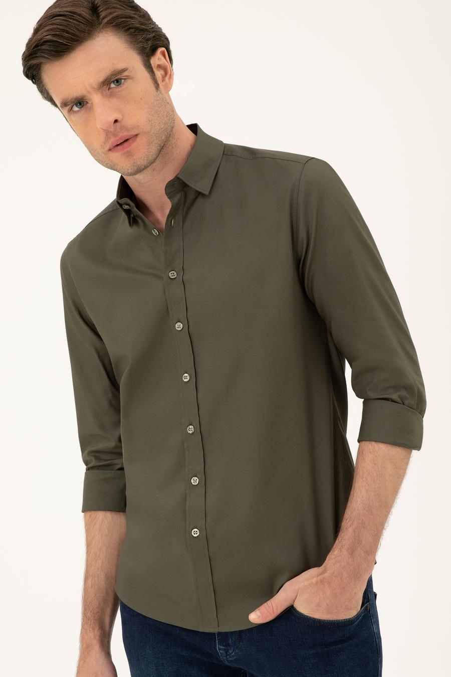 Haki Slim Fit Pamuk Karışımlı Gömlek - 50285450132