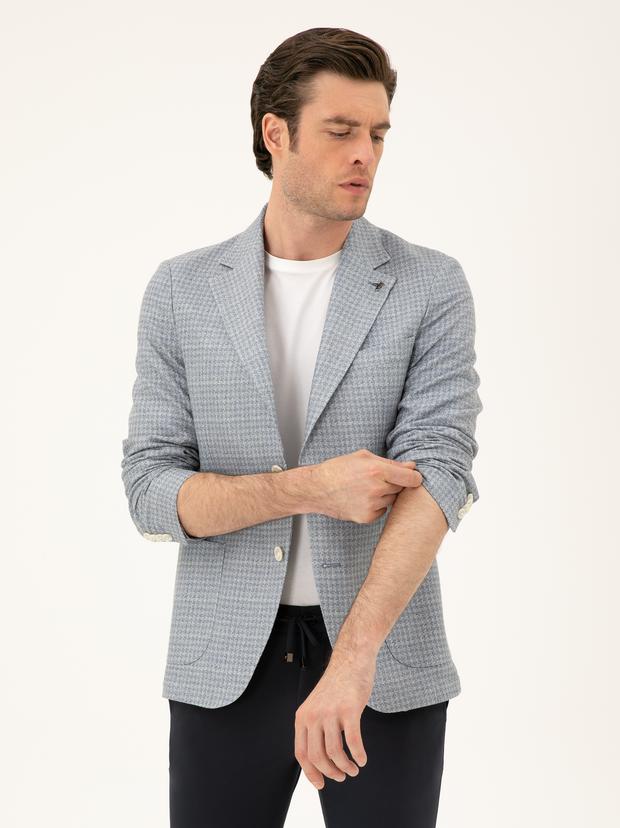 Mavi Slim Fit Keten Karışımlı Ceket