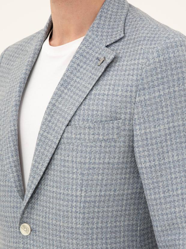 Mavi Slim Fit Keten Karışımlı Ceket