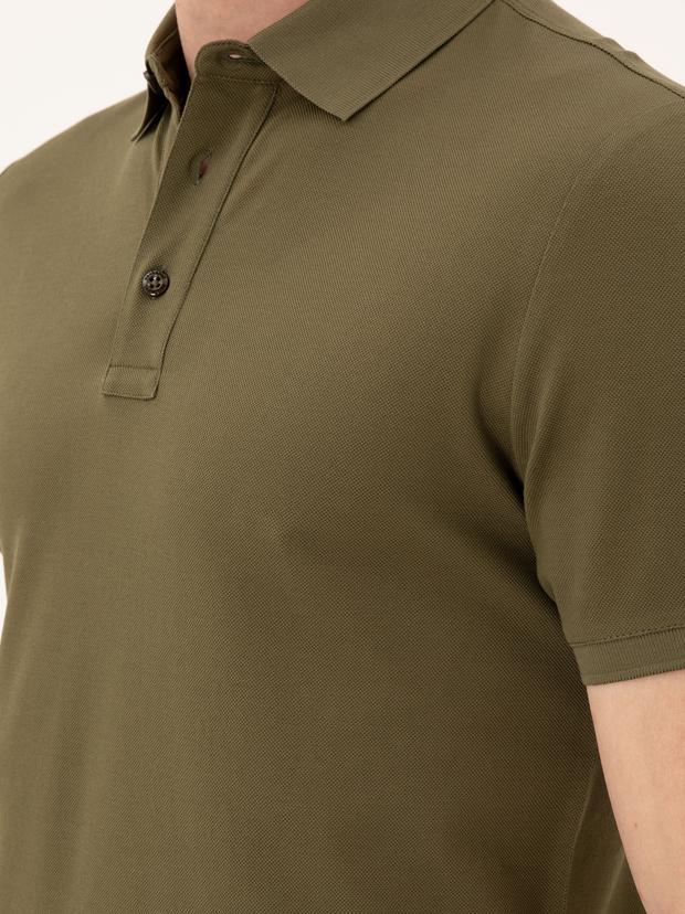 Haki Slim Fit Polo Yaka Merserize T-shirt