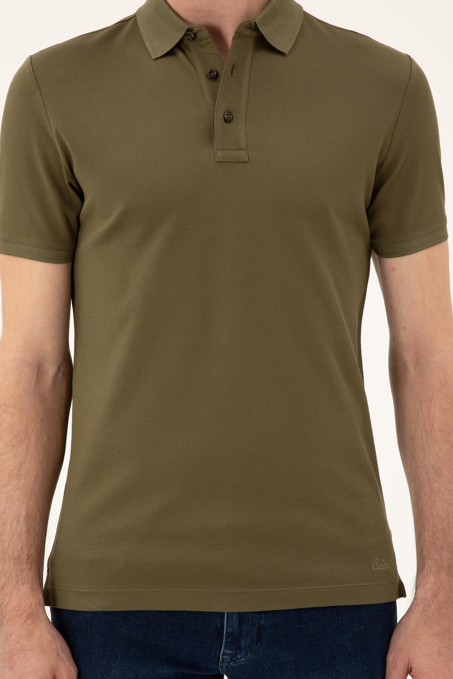 Haki Slim Fit Polo Yaka Merserize T-shirt - 50284772039