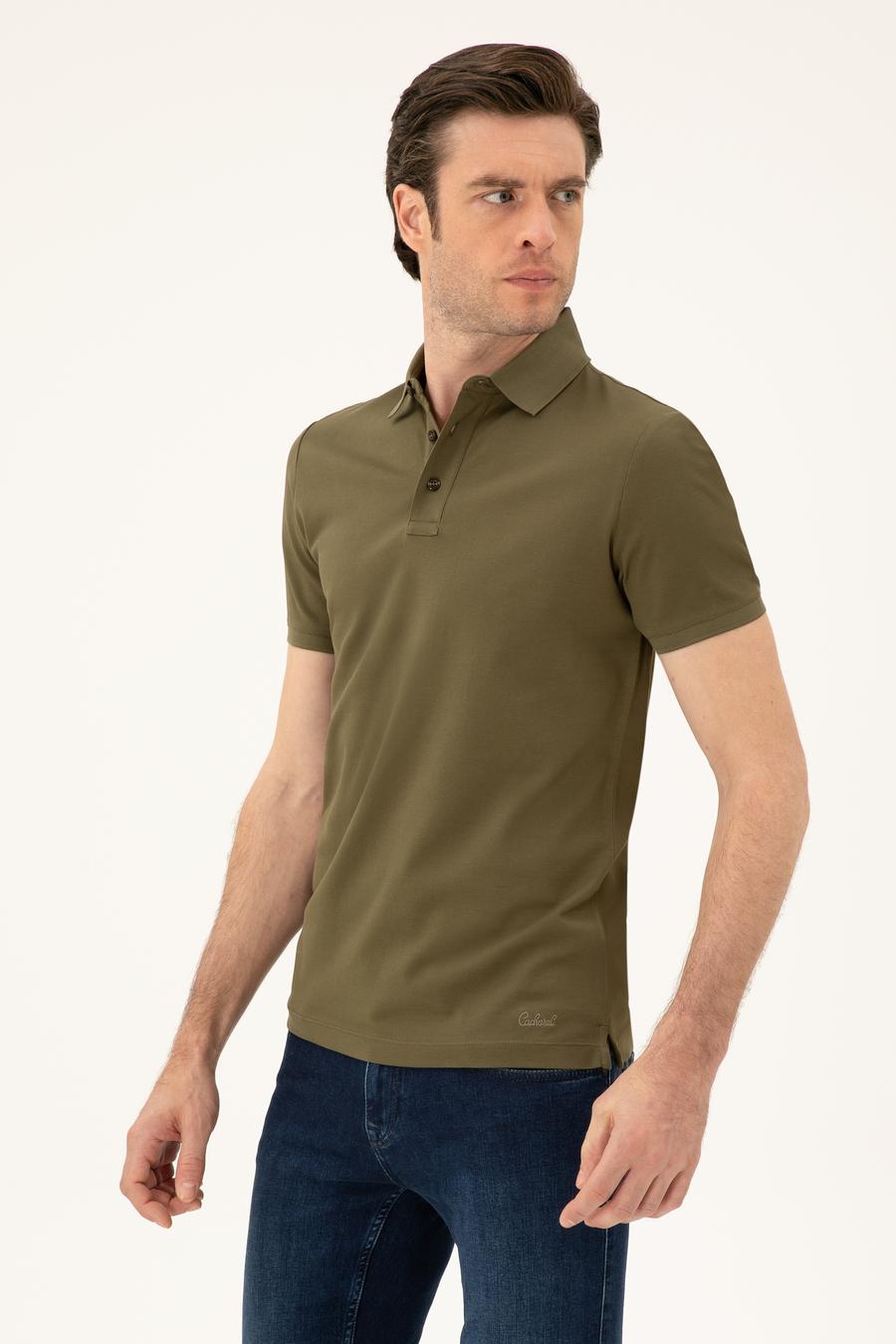 Haki Slim Fit Polo Yaka Merserize T-shirt - 50284772039