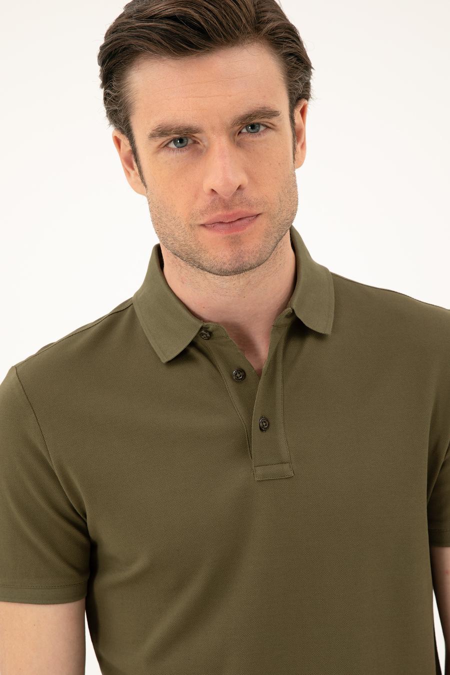 Haki Slim Fit Polo Yaka Merserize T-shirt - 50284772039