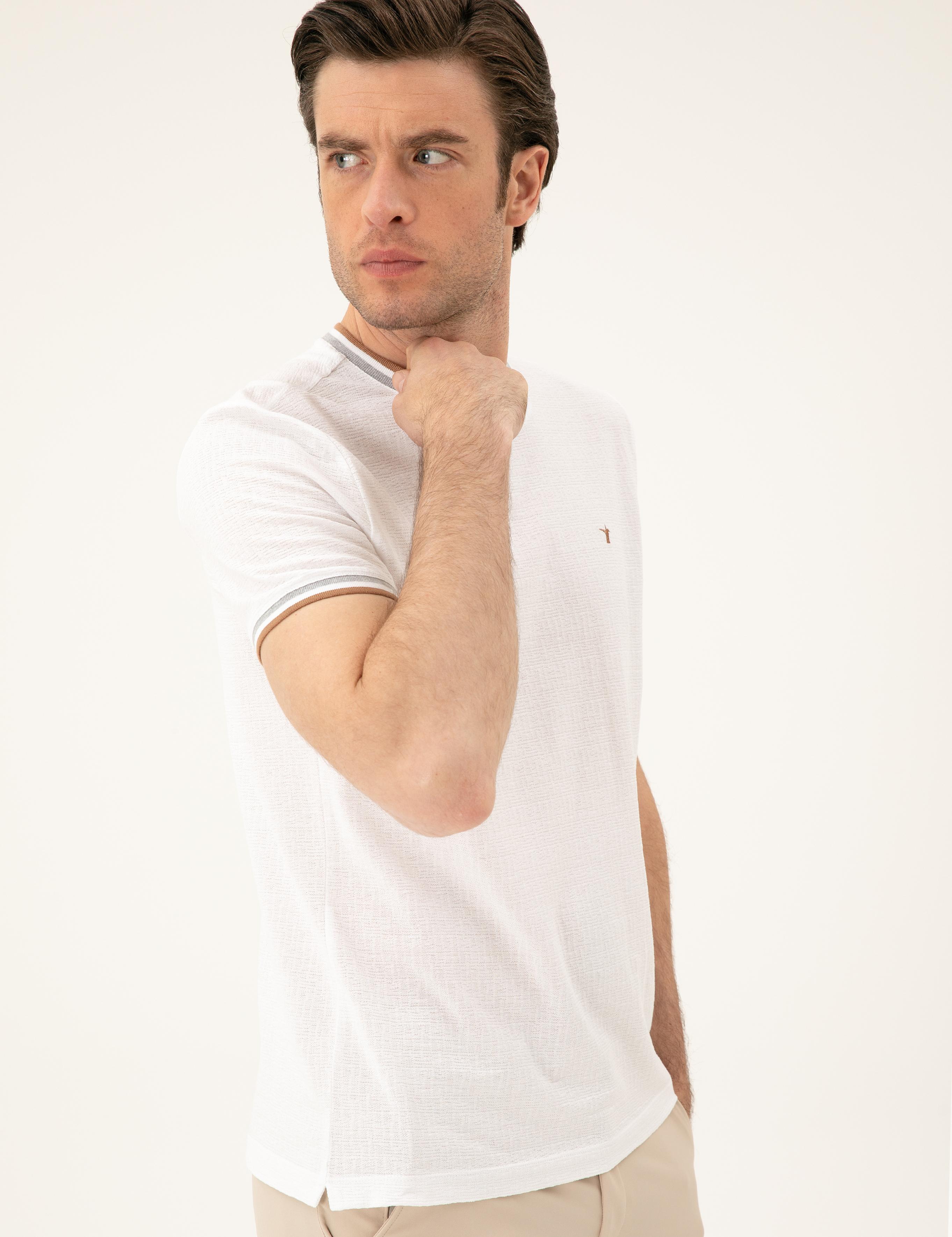Beyaz Slim Fit Bisiklet Yaka T-shirt - 50284211001
