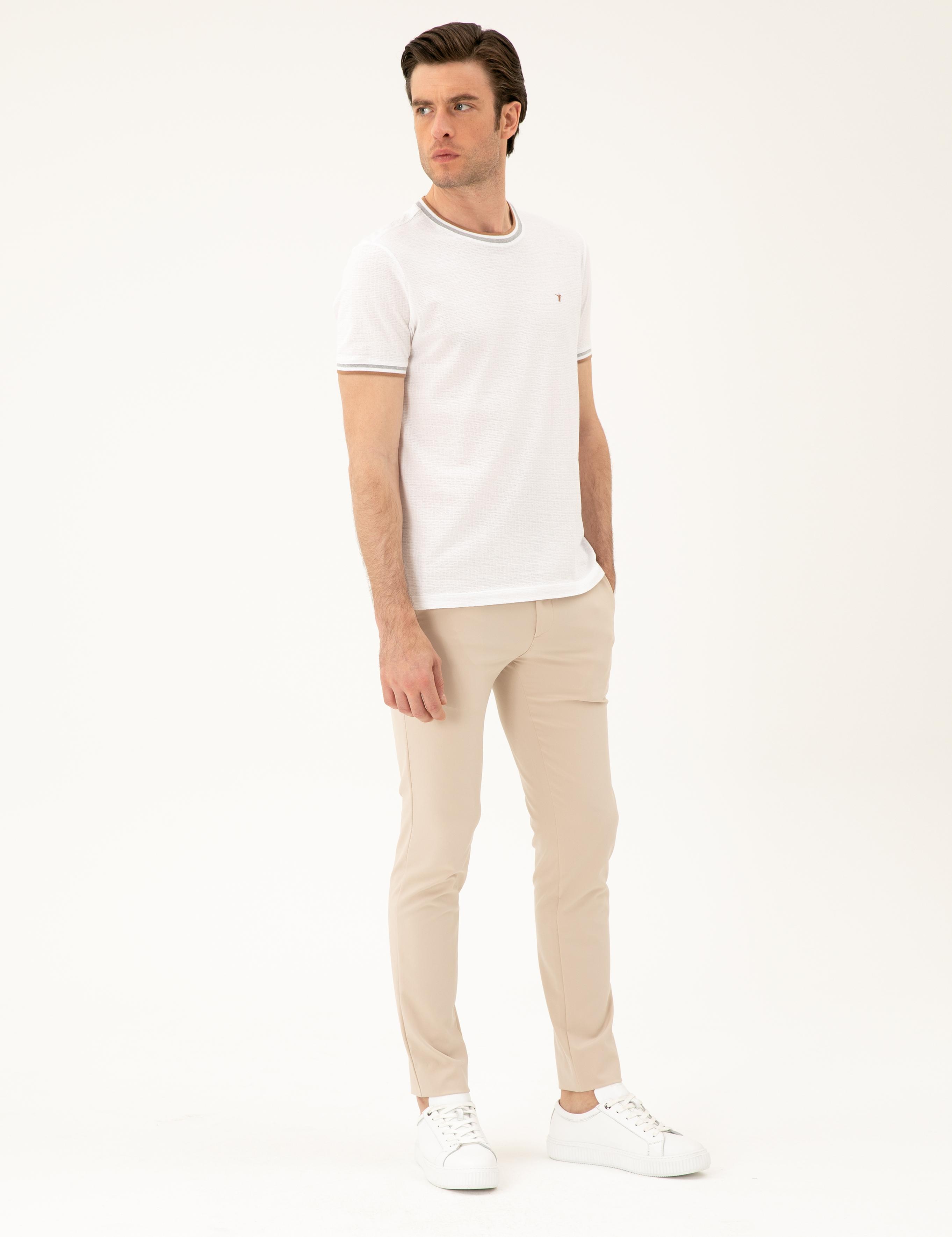 Beyaz Slim Fit Bisiklet Yaka T-shirt - 50284211001