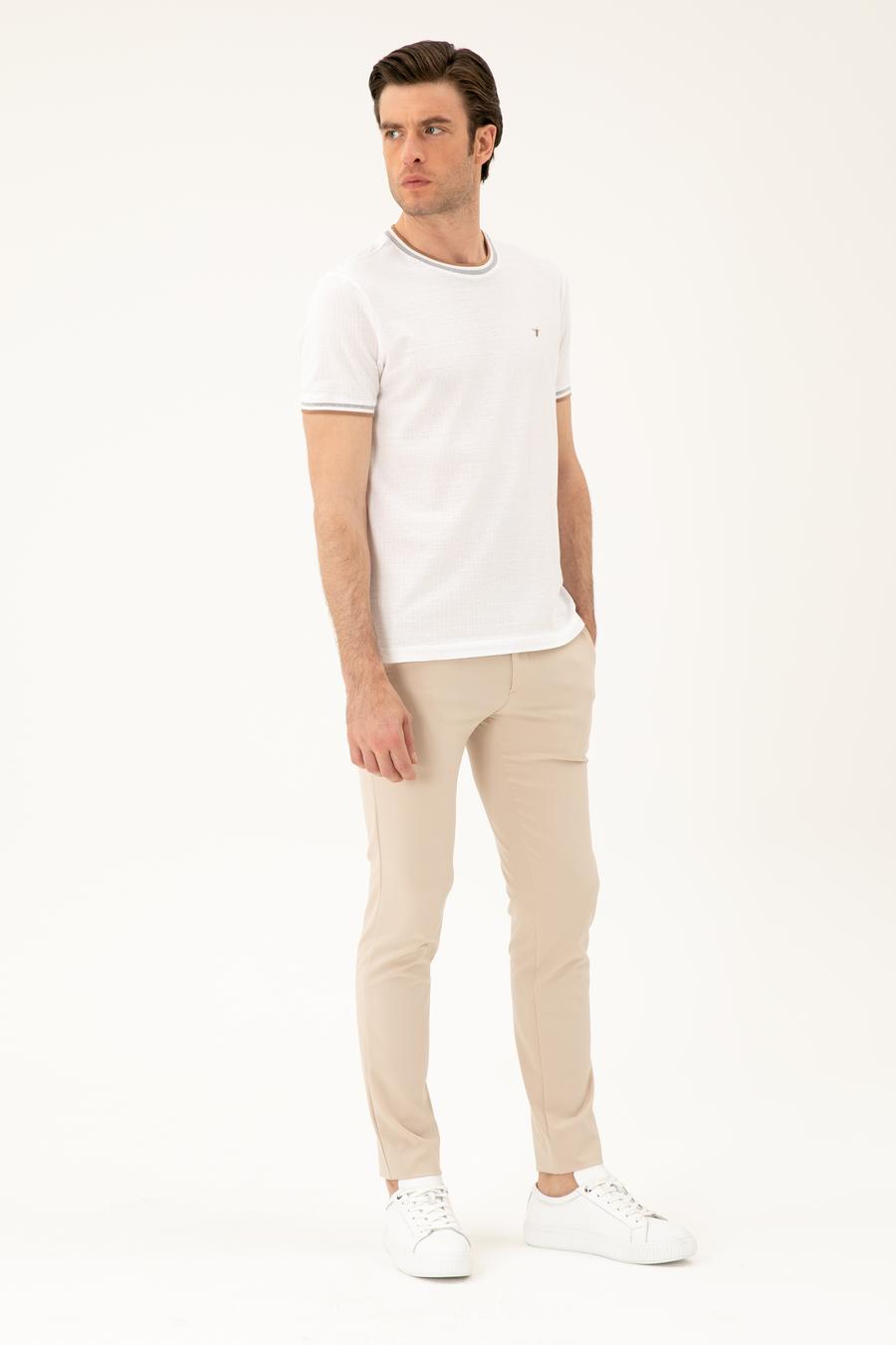 Beyaz Slim Fit Bisiklet Yaka T-shirt - 50284211001