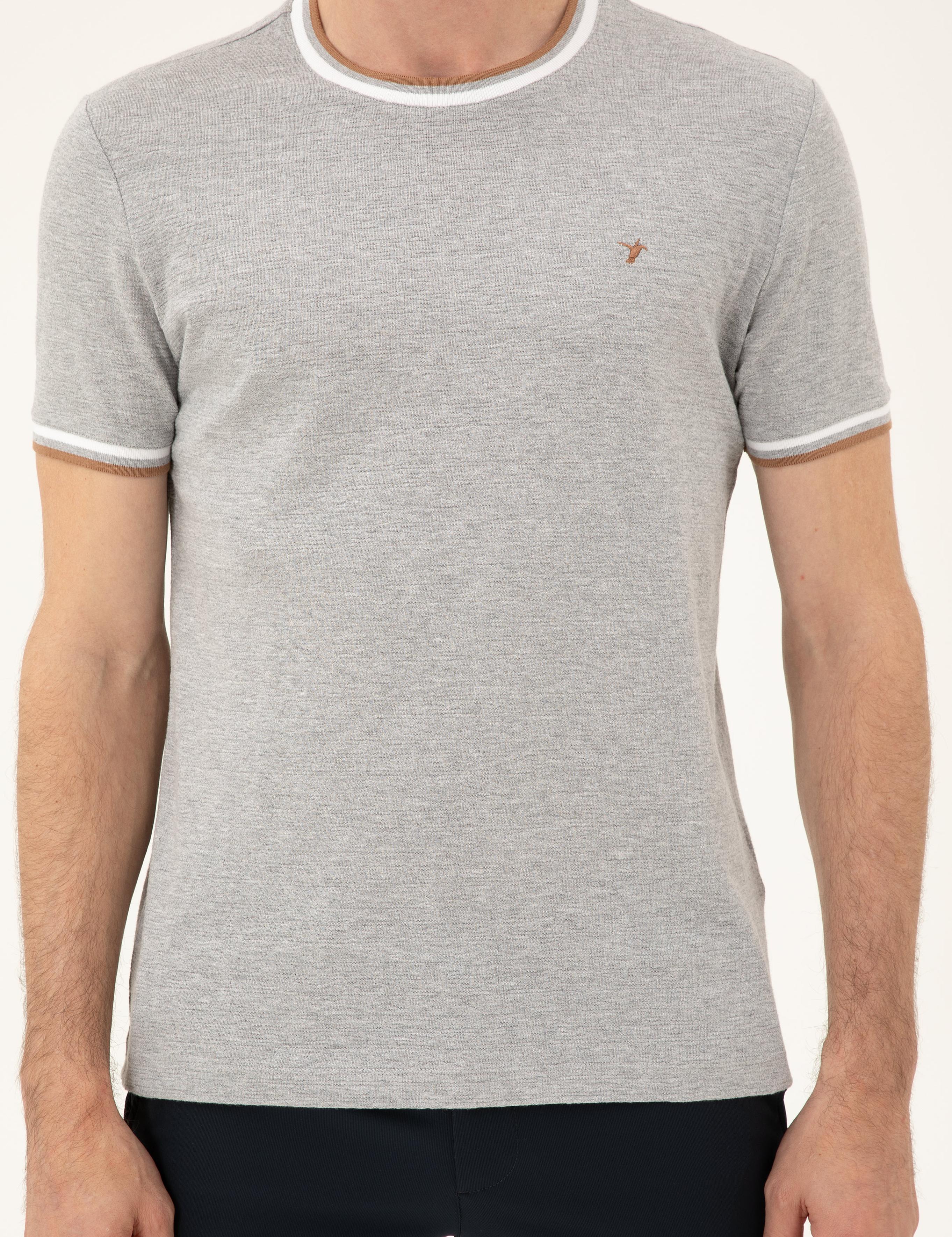 Açık Gri Slim Fit Bisiklet Yaka T-shirt - 50284211013