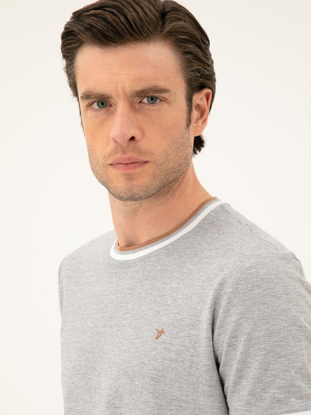 Açık Gri Slim Fit Bisiklet Yaka T-shirt