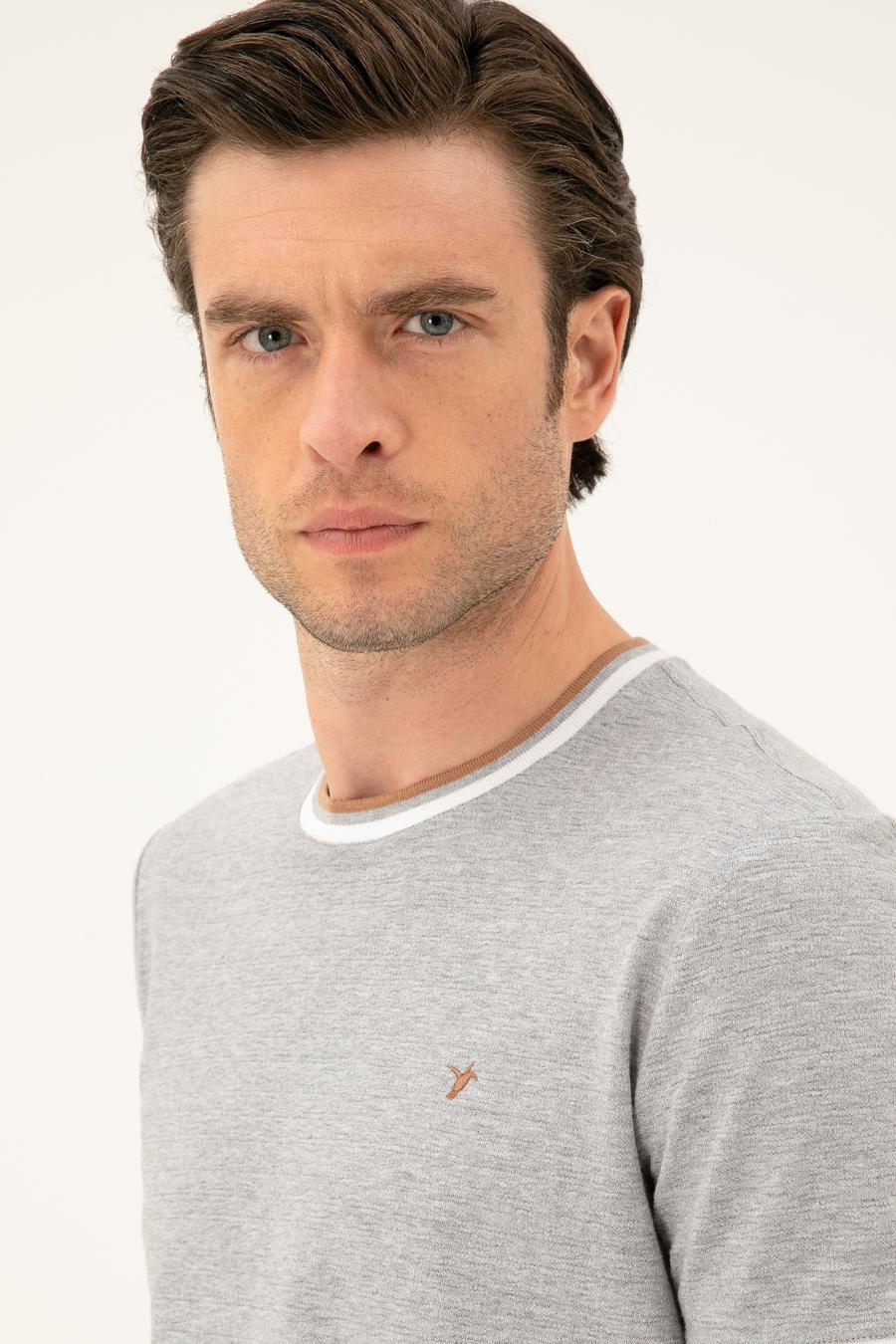 Açık Gri Slim Fit Bisiklet Yaka T-shirt - 50284211013