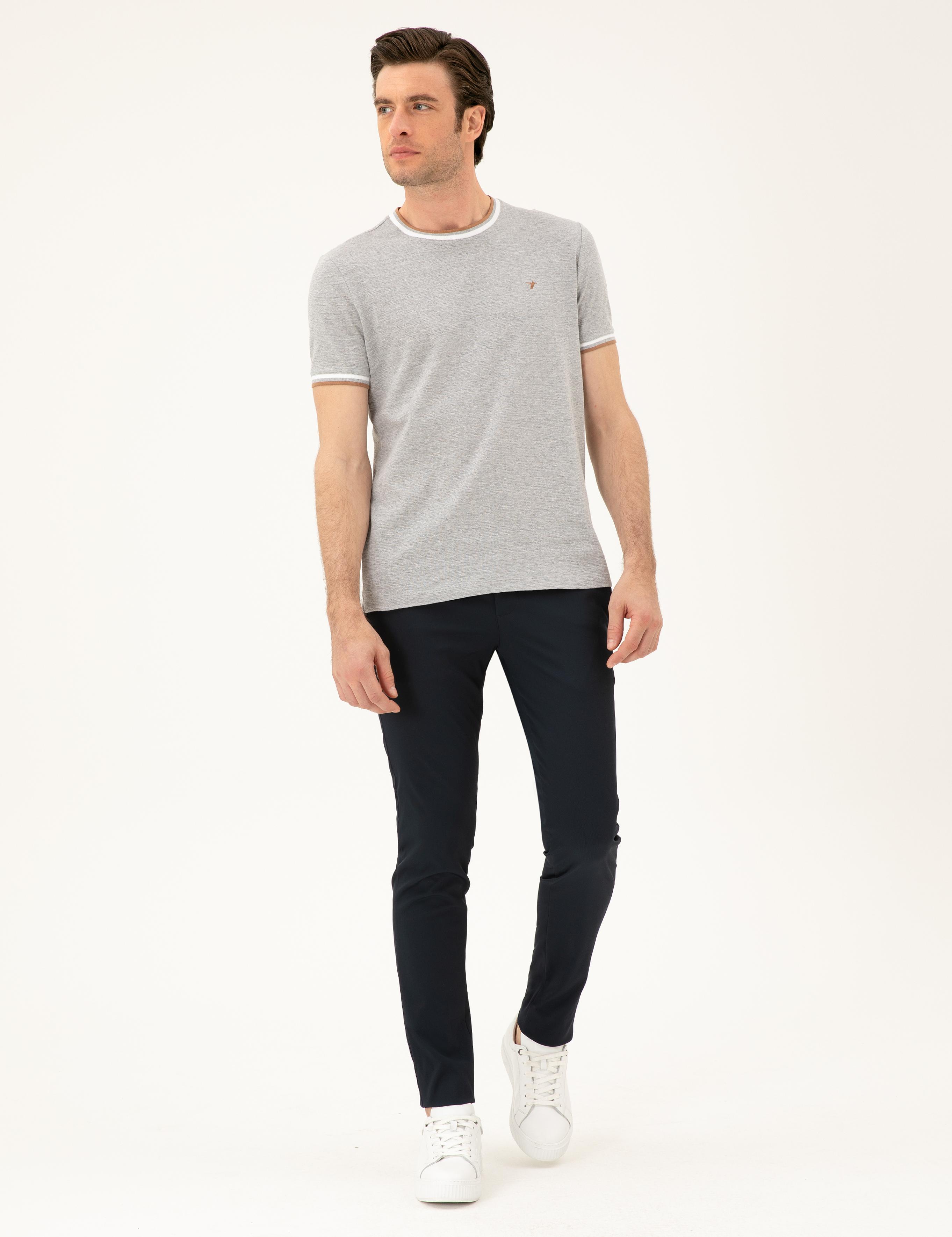 Açık Gri Slim Fit Bisiklet Yaka T-shirt - 50284211013
