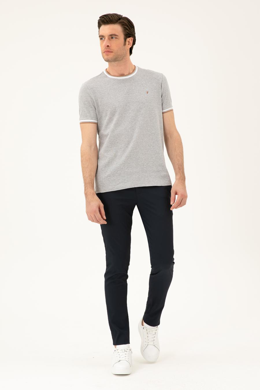 Açık Gri Slim Fit Bisiklet Yaka T-shirt - 50284211013