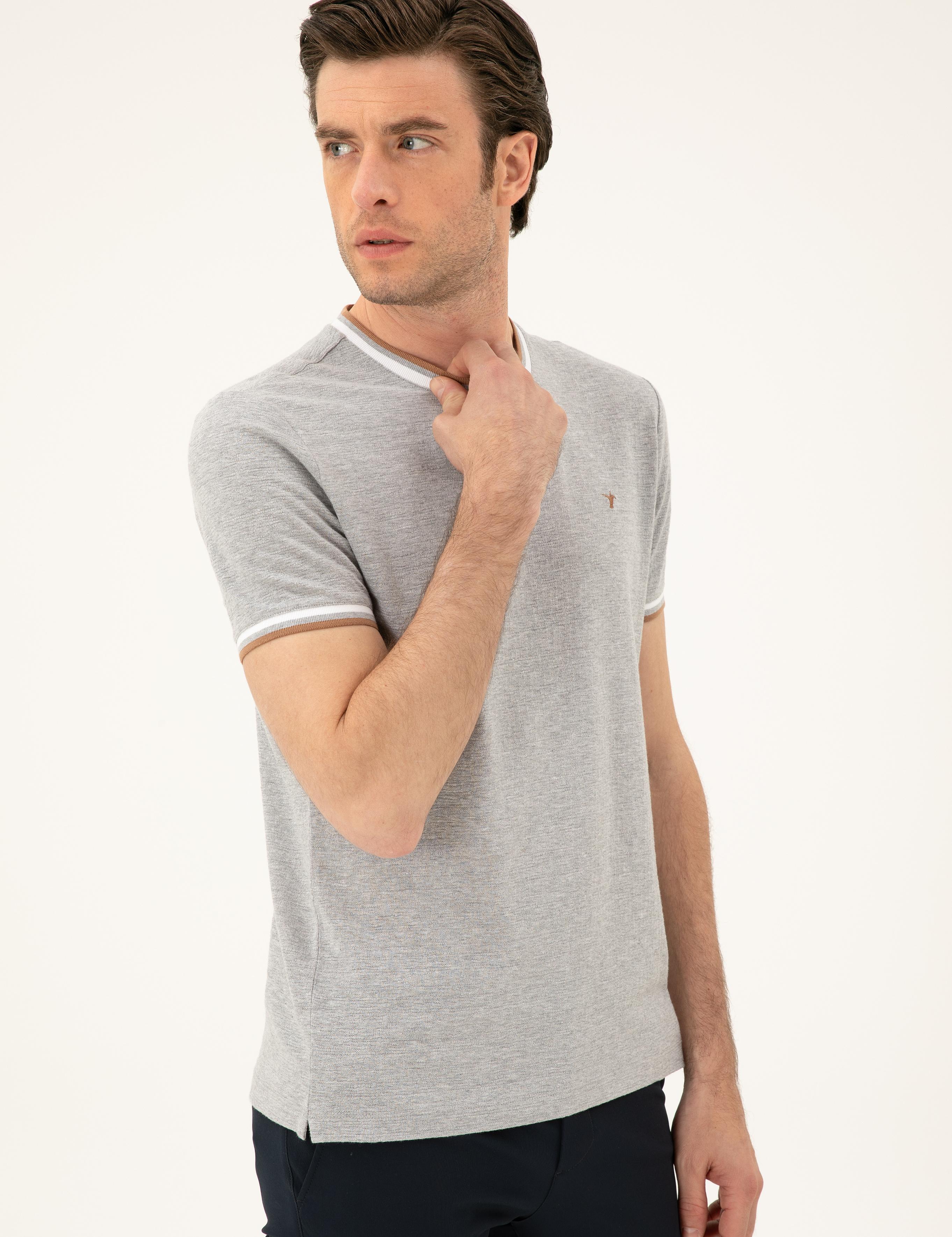 Açık Gri Slim Fit Bisiklet Yaka T-shirt - 50284211013