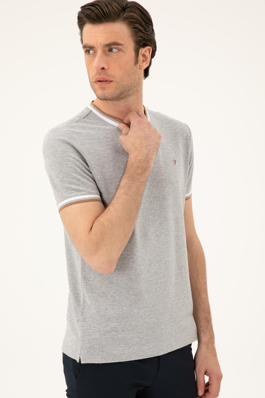 Açık Gri Slim Fit Bisiklet Yaka T-shirt - 50284211013