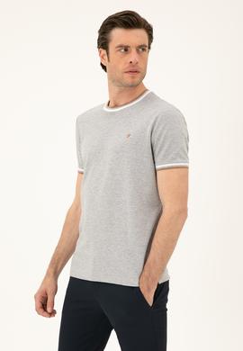 Açık Gri Slim Fit Bisiklet Yaka T-shirt