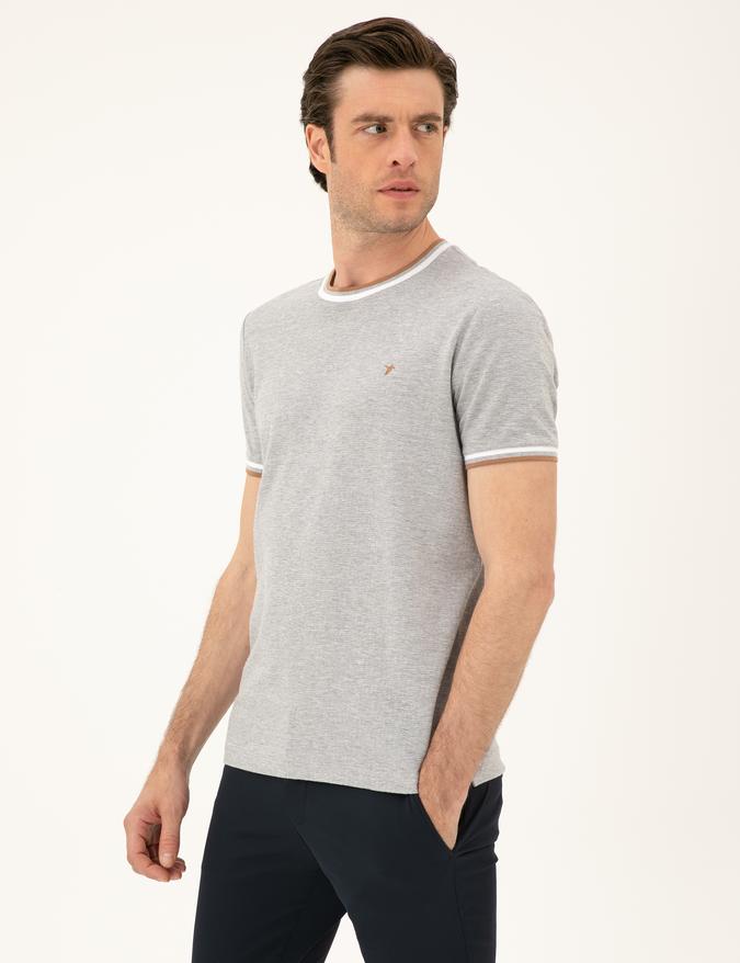 Açık Gri Slim Fit Bisiklet Yaka T-shirt