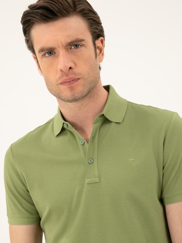 Açık Yeşil Slim Fit Polo Yaka Merserize T-shirt