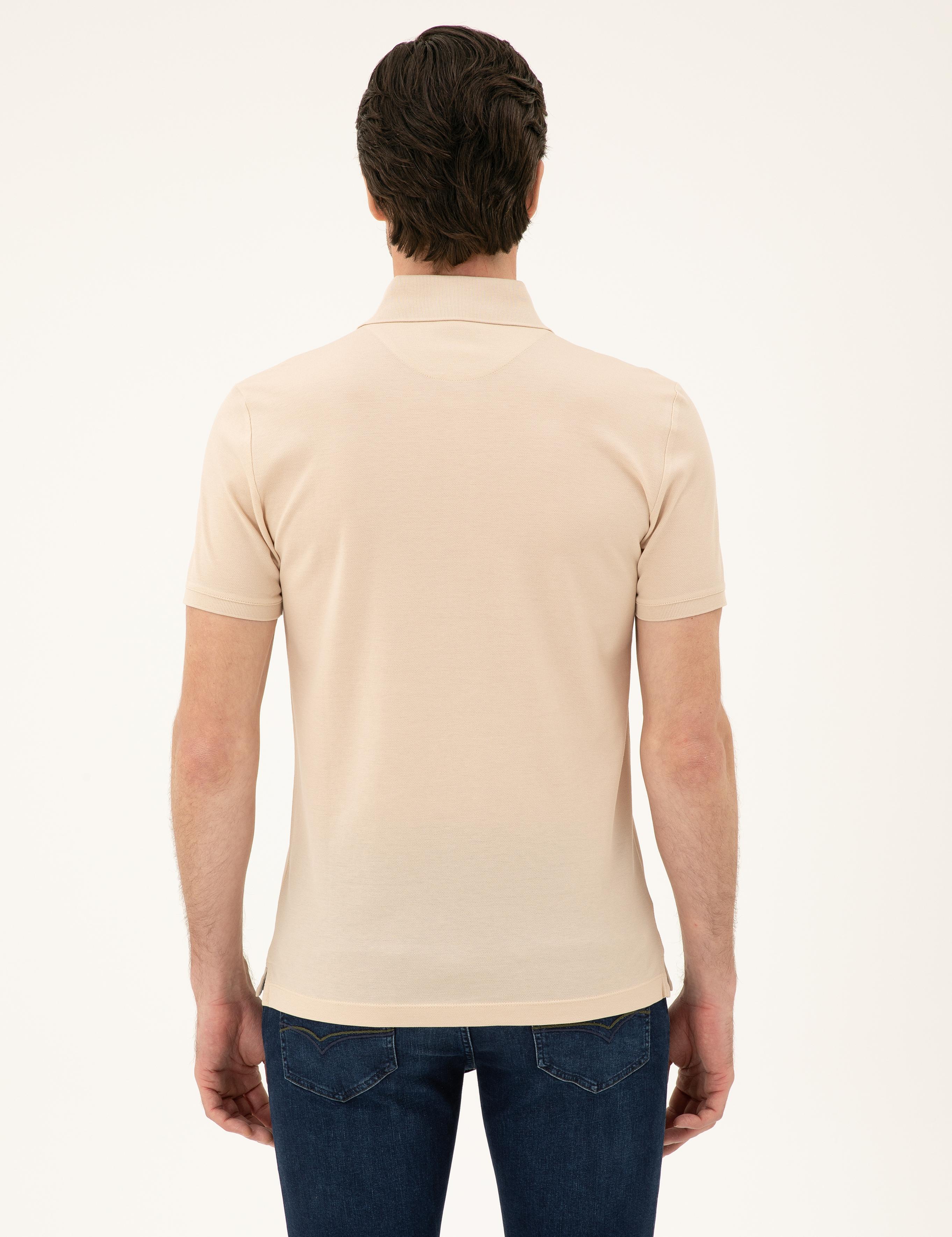 Bej Slim Fit Polo Yaka Merserize T-shirt - 50284769129